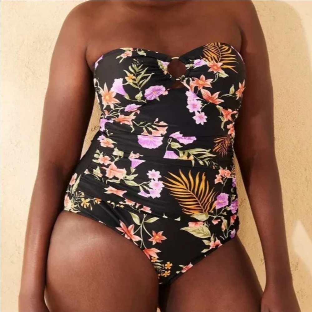 Black Floral One-Piece Swim Suit